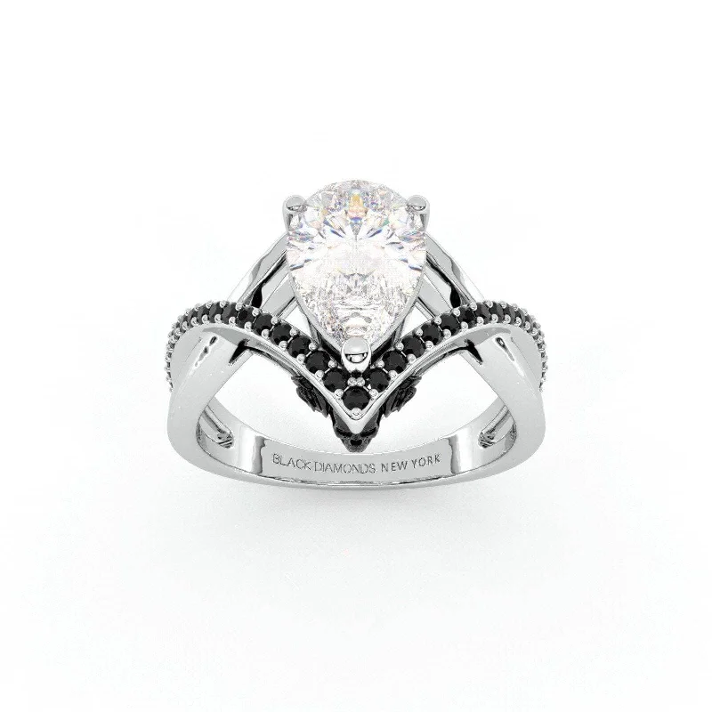 Women's travel rings-Only You- 1.5 Carat Pear Cut Diamond Skull & Roses Wedding Ring