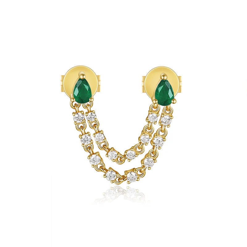 Women's Christmas earrings-14K GOLD DIAMOND EMERALD ALIZA EARRING