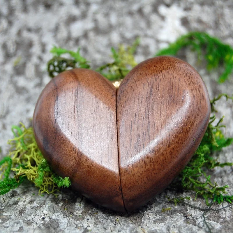 Women's bridal rings-Heart Shaped Wooden Ring Box - Wedding Ring Box For One Ring