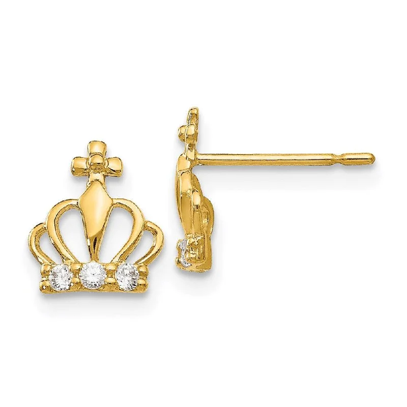 Women's drop earrings-Madi K Kid's 14k  CZ  Crown Post Earrings