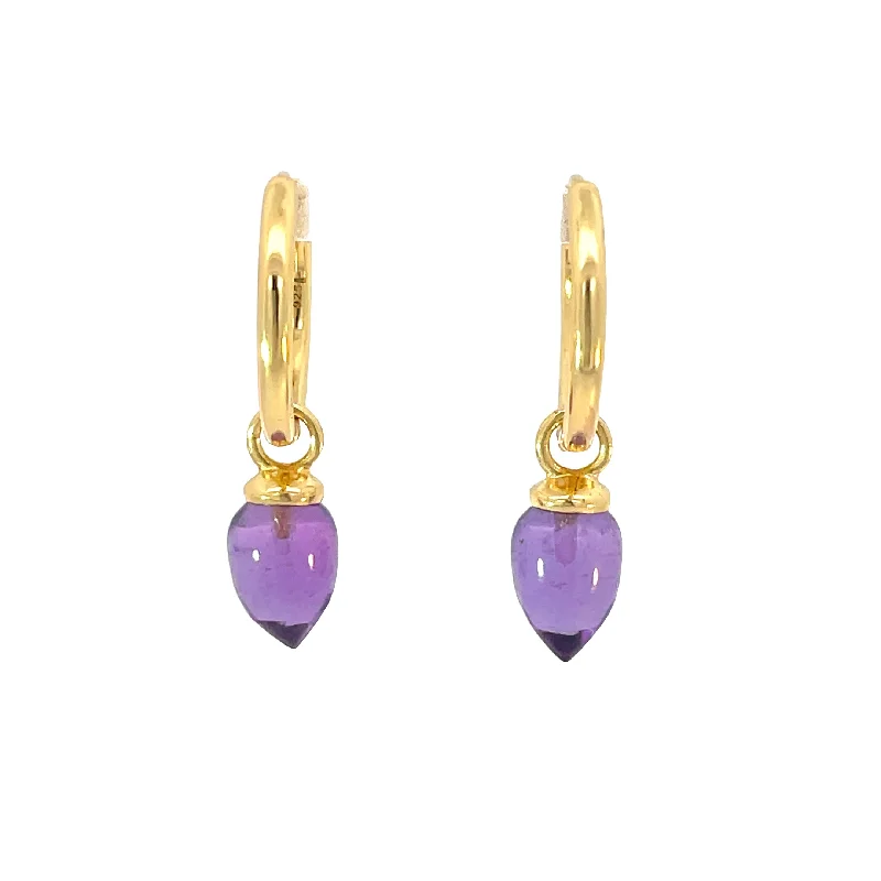 Women's gift earrings-Jorge Revilla Gold Tone Amethyst Drop Earrings