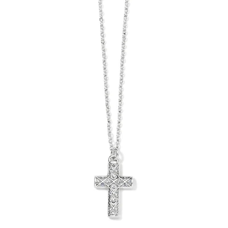 Women's symbolic necklaces-Brighton : Diamond Cross Necklace in Silver