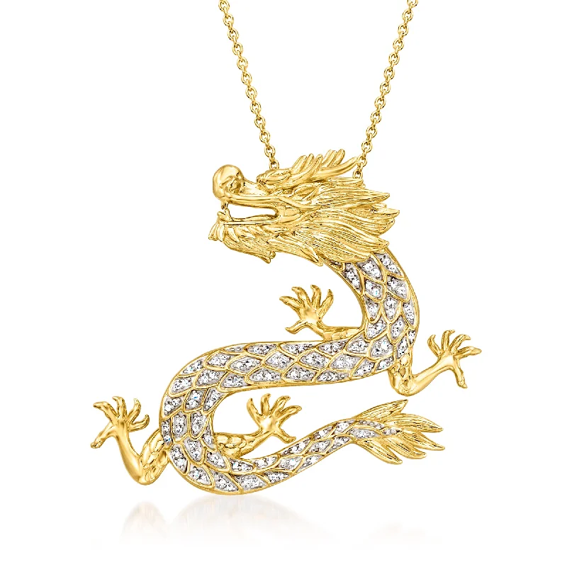 Women's unique necklaces-Ross-Simons Diamond Dragon Pendant Necklace in 18kt Gold Over Sterling