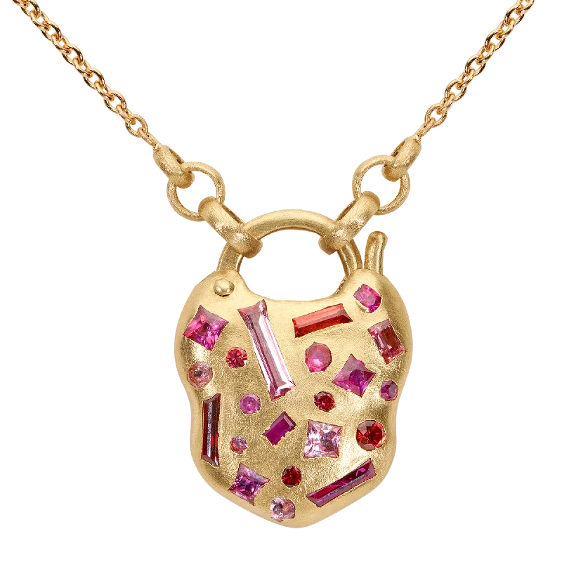 Women's friendship necklaces-Plum Blossom Mixed Cut Confetti Padlock Necklace - 11611