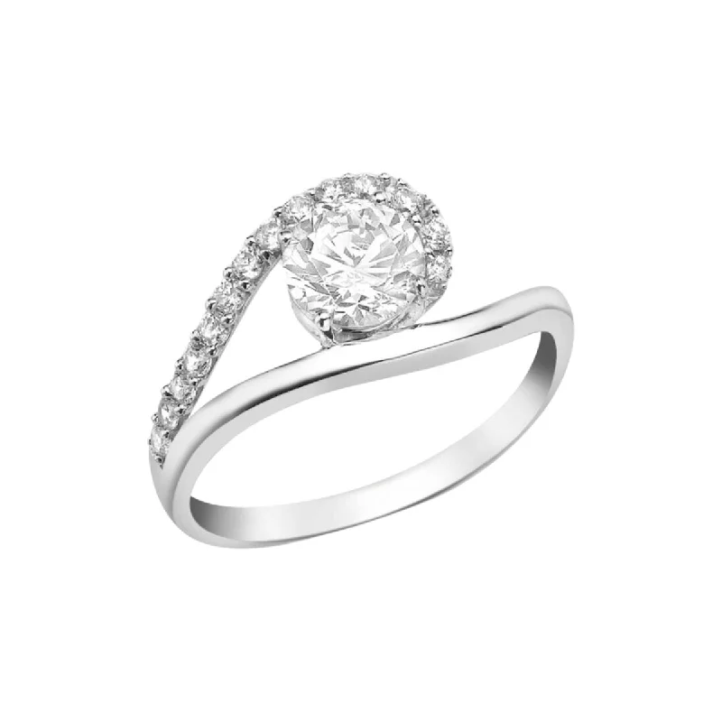 Women's formal rings-9K White Gold CZ Swirl Split-Shank Ring