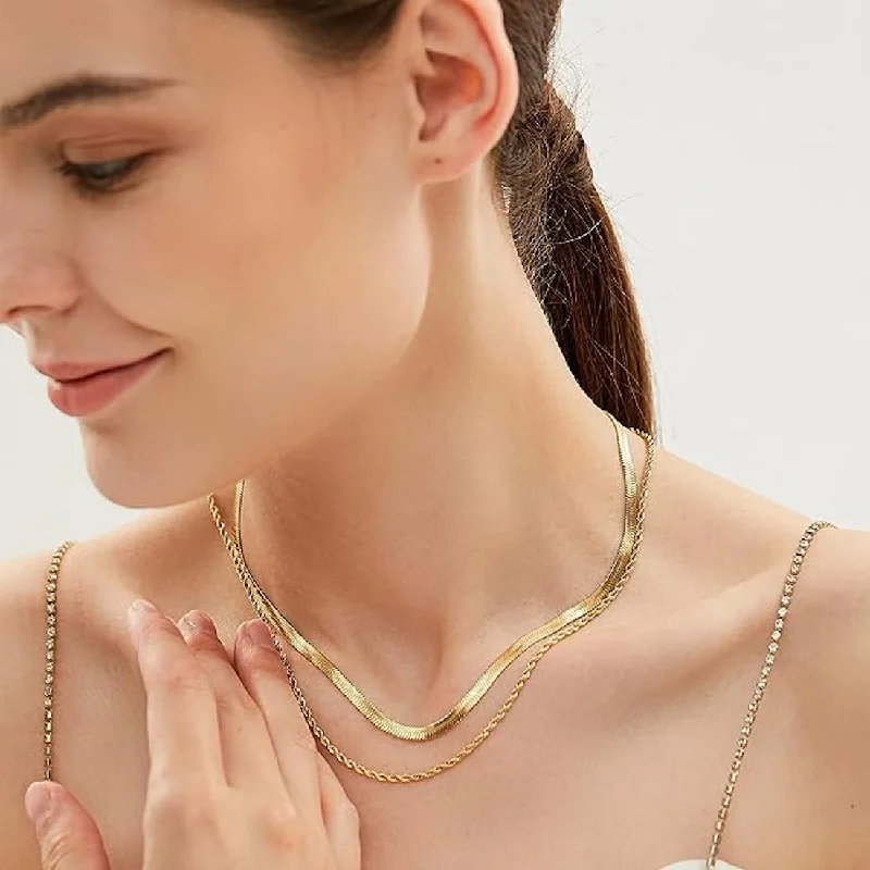 Designer women's necklaces-18K Gold Double Layer Necklace