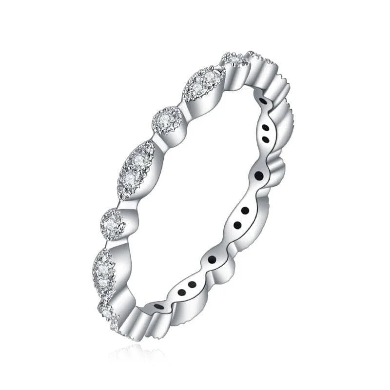 Women's gold rings-18k White Gold Round Diamond Antique Milgrain Style Eternity Ring Band