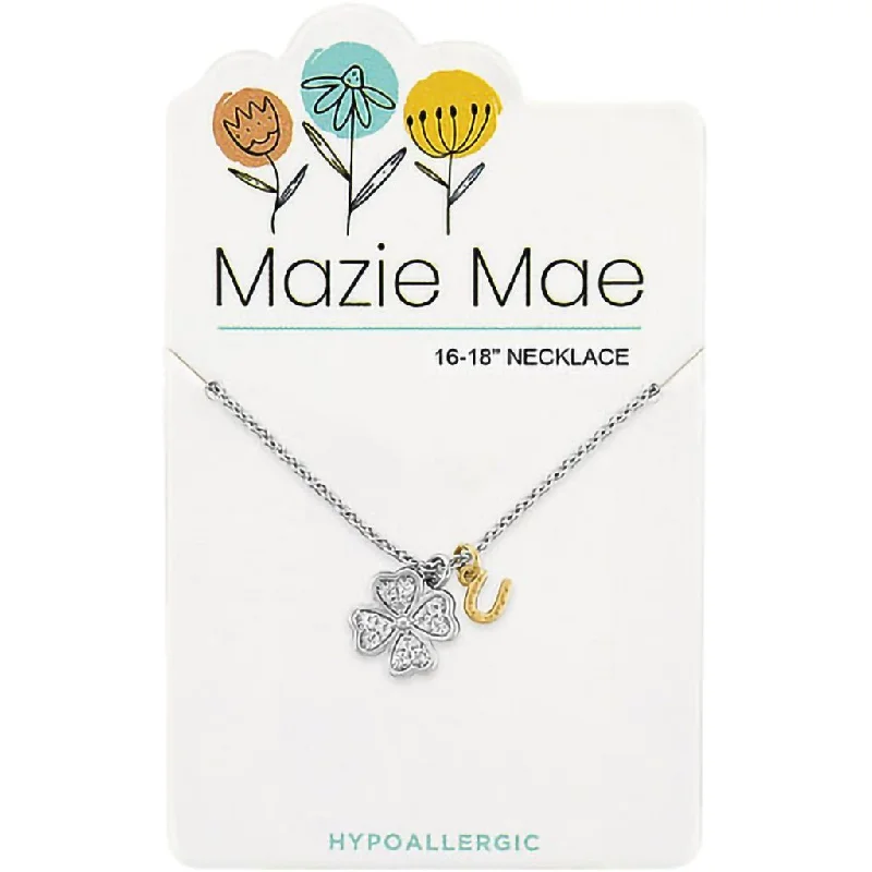 High-end women's necklaces-Center Court: Silver CZ Clover & Horseshoe Mazie Mae Necklace