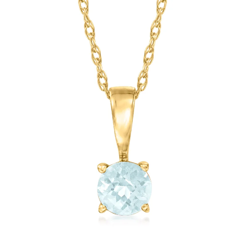 Women's birthstone necklaces-RS Pure by Ross-Simons Aquamarine Pendant Necklace in 14kt Yellow Gold