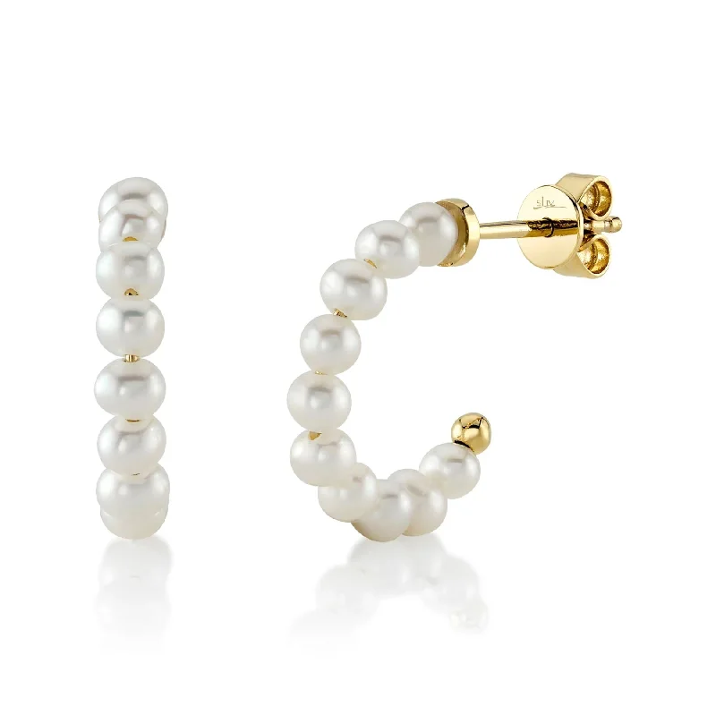 Women's beaded earrings-14K GOLD PEARL SMALL BLAIRE HOOPS