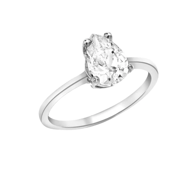 Women's statement rings-9K White Gold Pear Cut CZ Ring