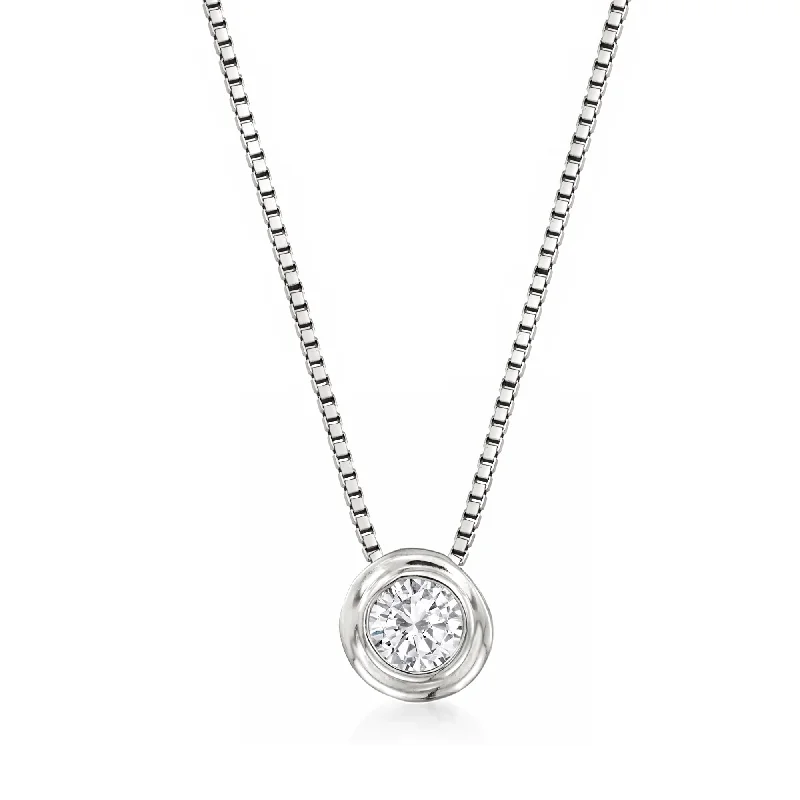 Women's graduation necklaces-Ross-Simons Bezel-Set Diamond Necklace in 14kt White Gold