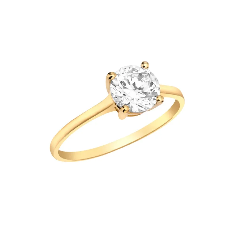 Women's gift rings-9K Yellow Gold 6mm Round CZ Solitaire Ring