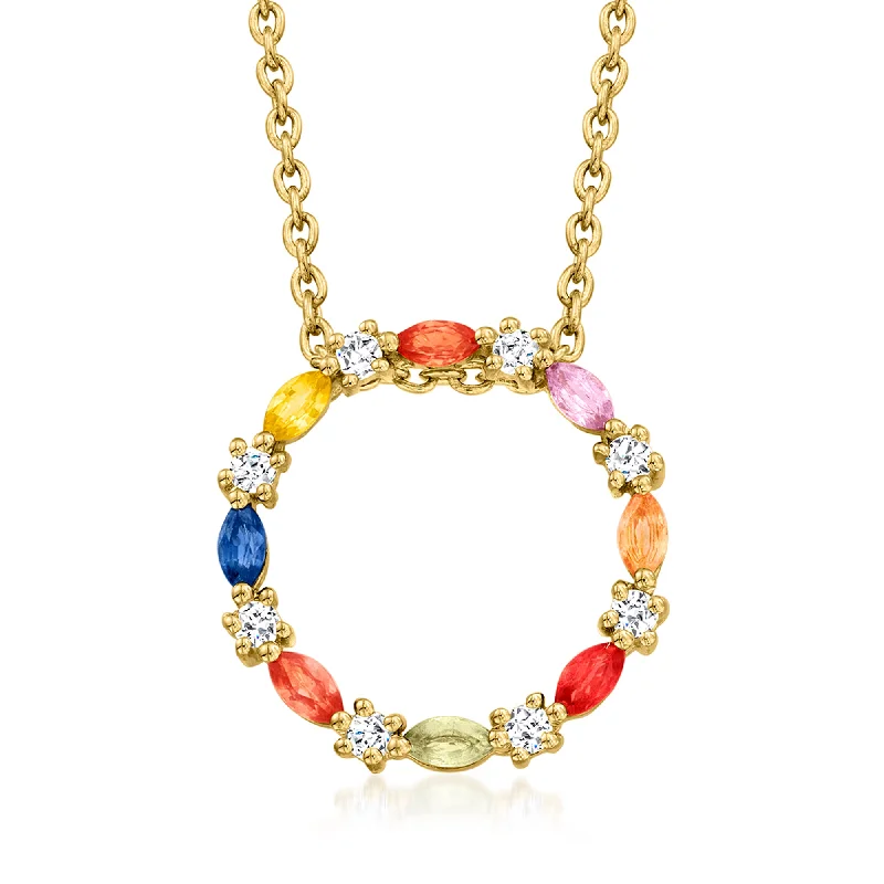 Women's elegant necklaces-Ross-Simons Multicolored Sapphire and . White Zircon Circle Pendant Necklace in 18kt Gold Over Sterling