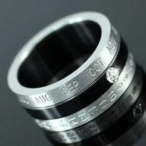 Women's emerald rings-Calendar Date Stainless Steel Spin Mens Ring