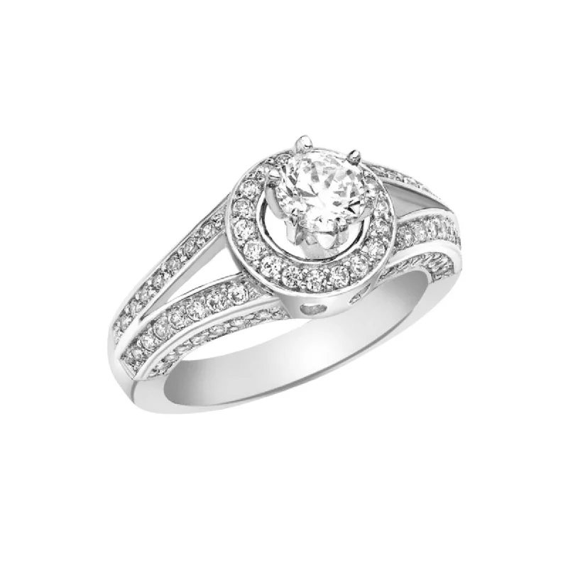 High-end women's rings-9K White Gold Cubic Zirconia With Double-Band Shoulder Ring