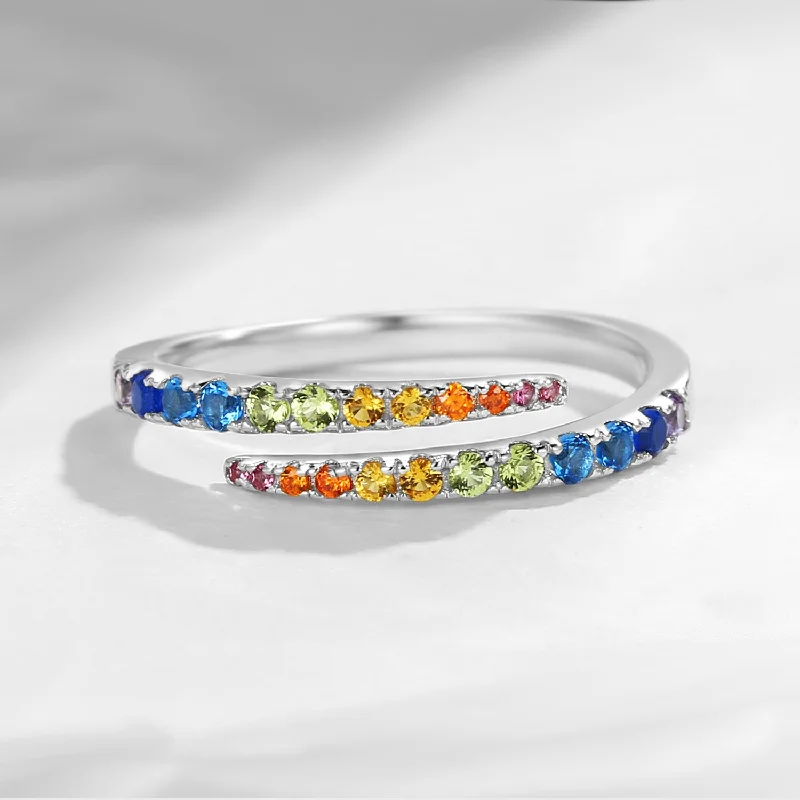 Women's engagement rings-Natural Rainbow Sapphire Open Hug Ring