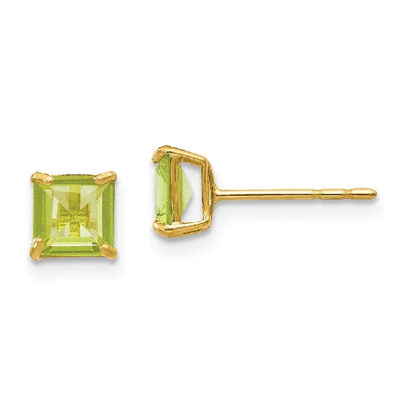 Women's fashion earrings-Madi K Kid's 14k  Peridot 5mm Square Post Earrings