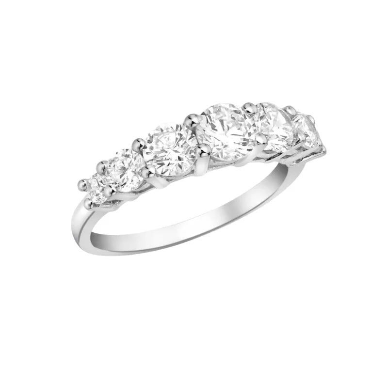 Women's vintage-inspired rings-9K White Gold 7-CZ Graduated Half-Eternity Ring