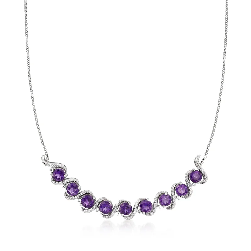 Women's statement necklaces-Ross-Simons Amethyst and . Diamond Necklace in Sterling Silver