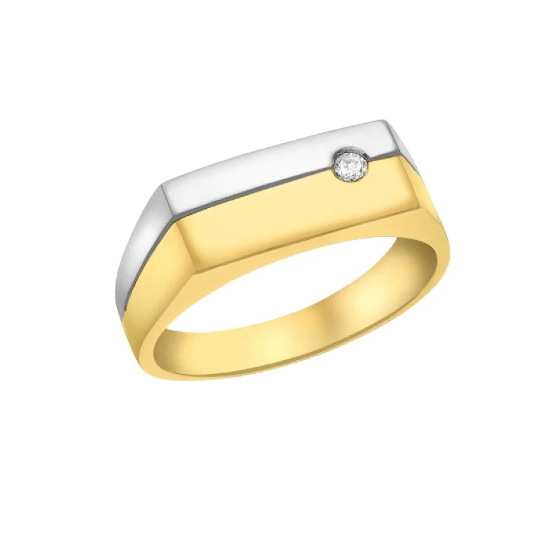 Women's modern design rings-9K 2-Colour Gold 0.04ct Diamond Flush Set Signet Ring