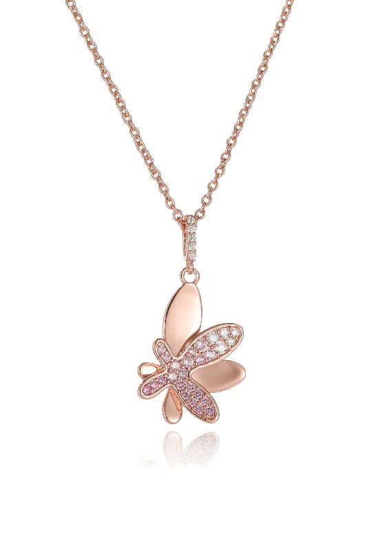 Women's celestial necklaces-Rose Gold Gradient Pink Pavé Diamond Butterfly Pendant Necklace