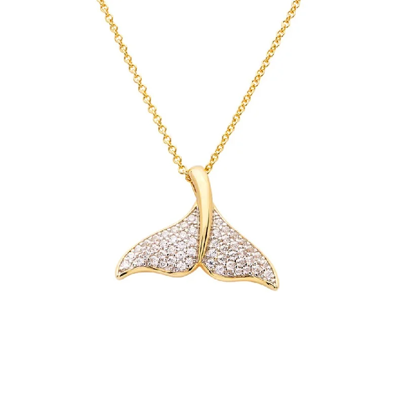 Women's minimalist necklaces-Ocean : Whale Tail Necklace with Cubic Zirconias - 14K Gold Vermeil