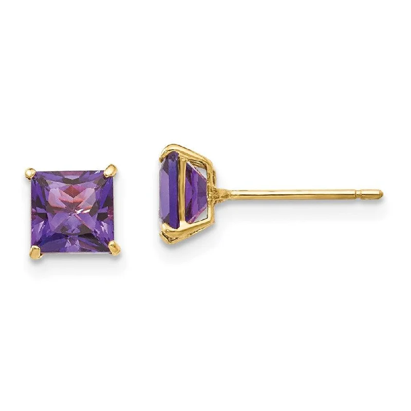 Women's art deco earrings-Madi K Kid's 14k  Amethyst 5mm Square Post Earrings