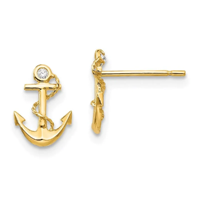 Affordable women's earrings-Madi K Kid's 14k  CZ  Anchor Post Earrings