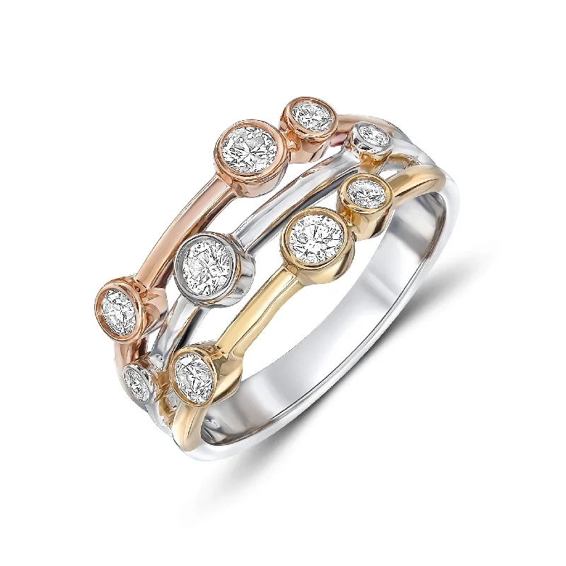 Women's platinum rings-9K Three Colour Gold 0.50ct Diamond Bubble Ring