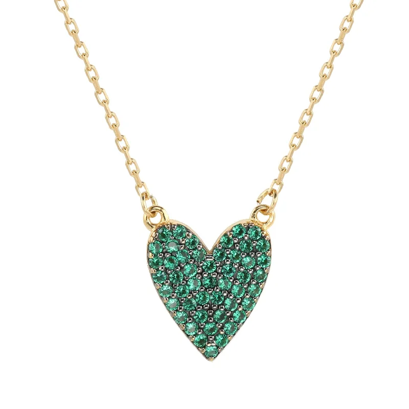 Women's silver-plated necklaces-Suzy Levian Green Cubic Zirconia Golden Sterling Silver Heart Necklace