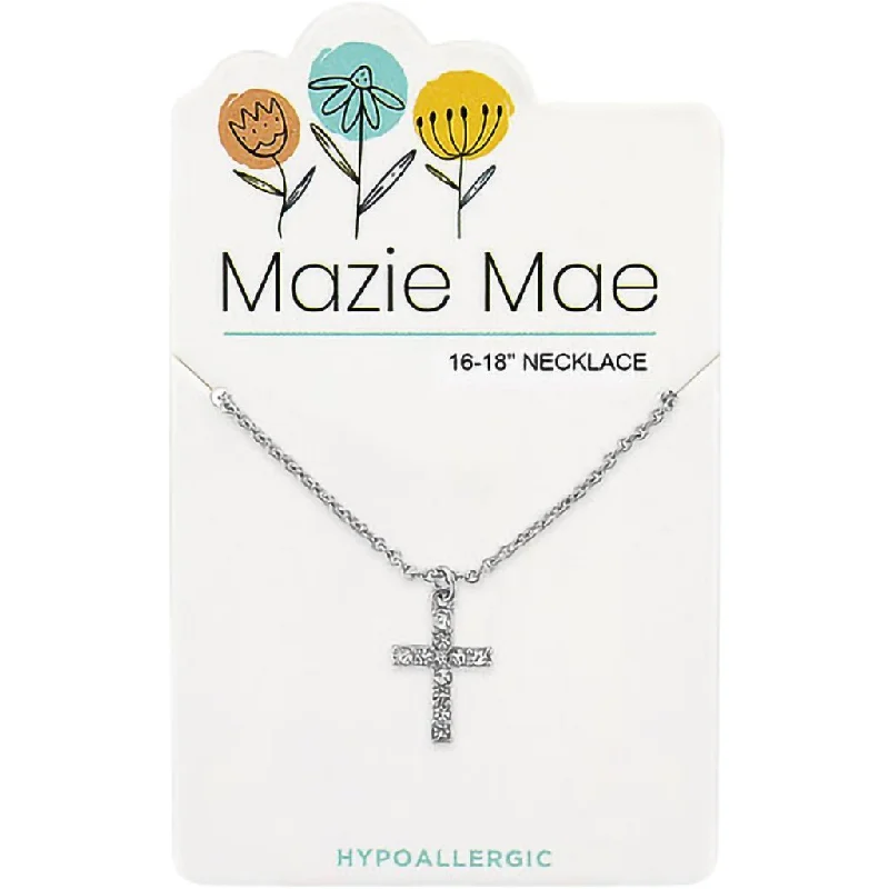 Women's birthstone necklaces-Center Court: Silver CZ Cross Mazie Mae Necklace