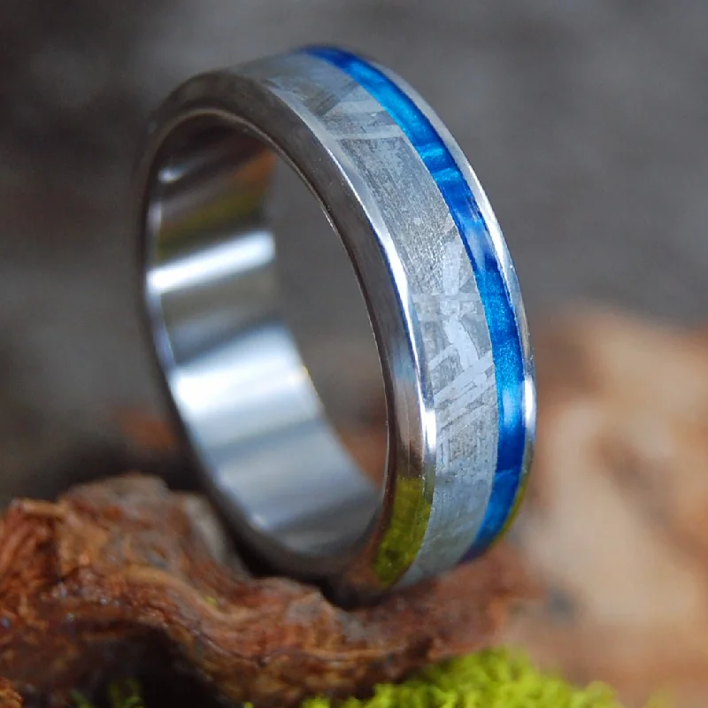 Women's sapphire rings-Martian Meteorite Blue | Men's Martian Meteorite, Blue Marbled Opalescent & Titanium Wedding Ring