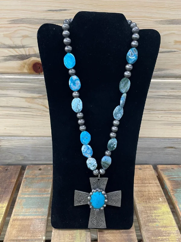 Women's Christmas necklaces-Cross Necklace In Blue