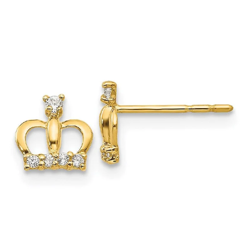 Women's everyday earrings-Madi K Kid's 14k  CZ Crown Post Earrings