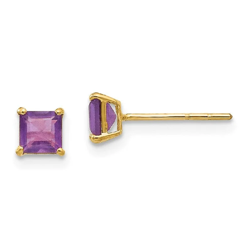 Women's modern design earrings-Madi K Kid's 14k  Amethyst 4mm Square Post Earrings