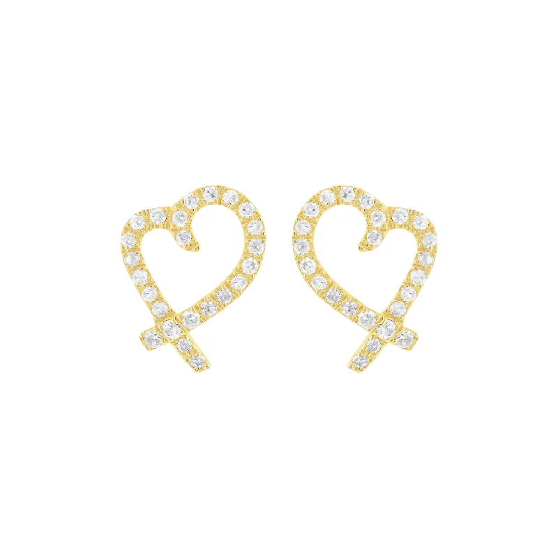 Affordable women's earrings-14K GOLD DIAMOND HANA HEART STUDS