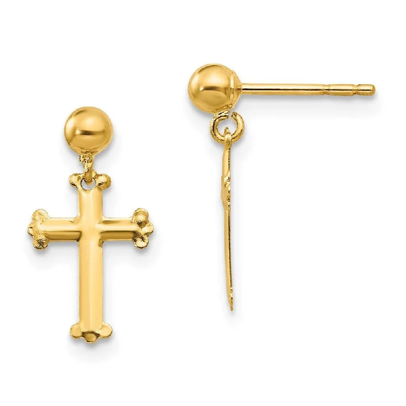 Women's wedding earrings-Madi K Kid's 14k  Cross Dangle Post Earrings