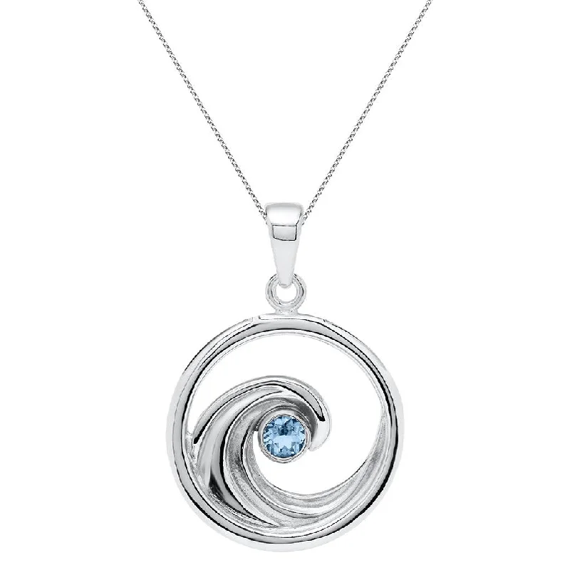 Women's custom engraving necklaces-LeStage® Cape Cod : Evening Tide - Wave and Blue Topaz Necklace