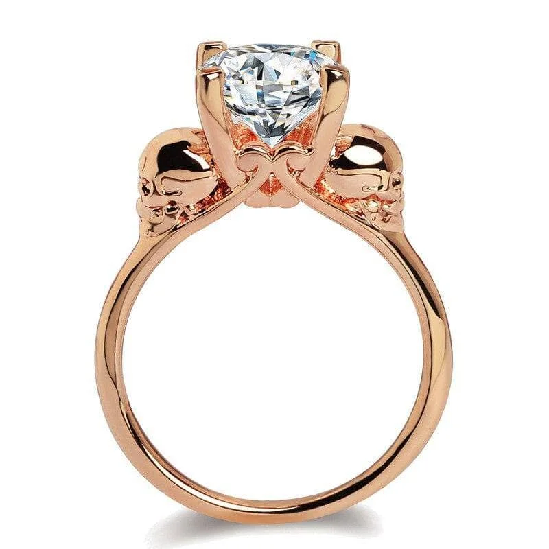 Women's emerald rings-Micro-inlaid Diamond Rose Gold Skull Ring