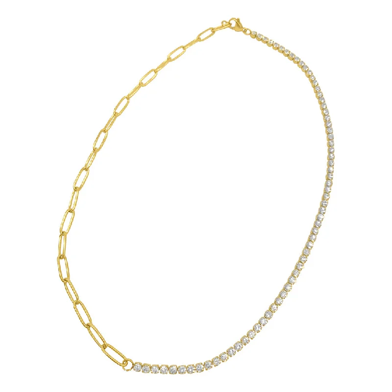 Women's fingerprint necklaces-Adornia Half Tennis Necklace and Paper Clip Chain gold