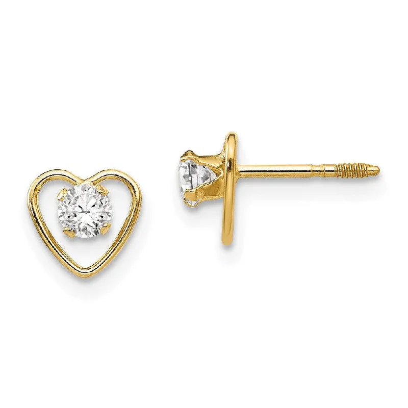 Women's rose gold earrings-Madi K Kid's 14k  3mm White Zircon Birthstone Heart Earrings