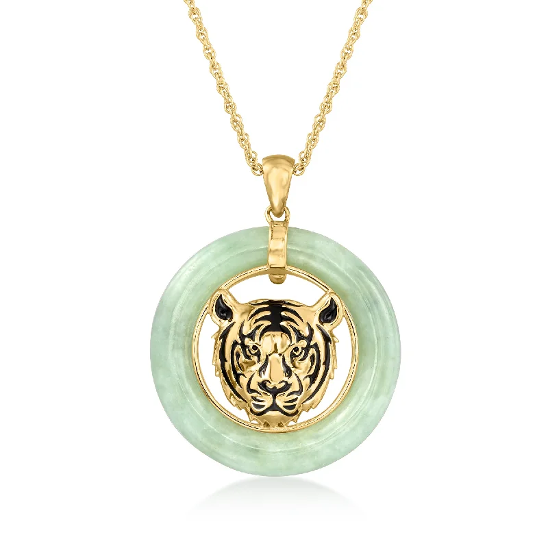 Women's religious necklaces-Ross-Simons Jade Tiger Head Pendant Necklace in 18kt Gold Over Sterling