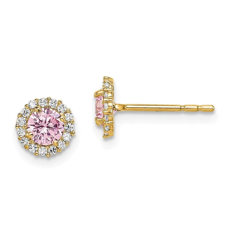 Women's elegant earrings-Madi K Kid's 14k  Pink CZ Post Earrings