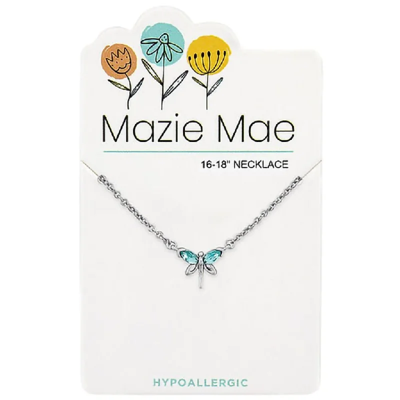 Women's chain necklaces-Center Court: Silver Aquamarine Dragonfly Mazie Mae Necklace