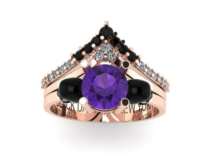 Women's gift rings-Soulmate- 1ct Violet Round Cut Created Diamond Gothic Ring