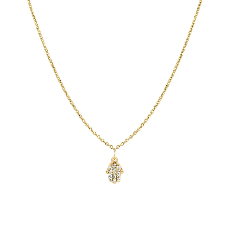 Women's pearl necklaces-Diamond Hamsa Necklace (Small) Yellow Gold