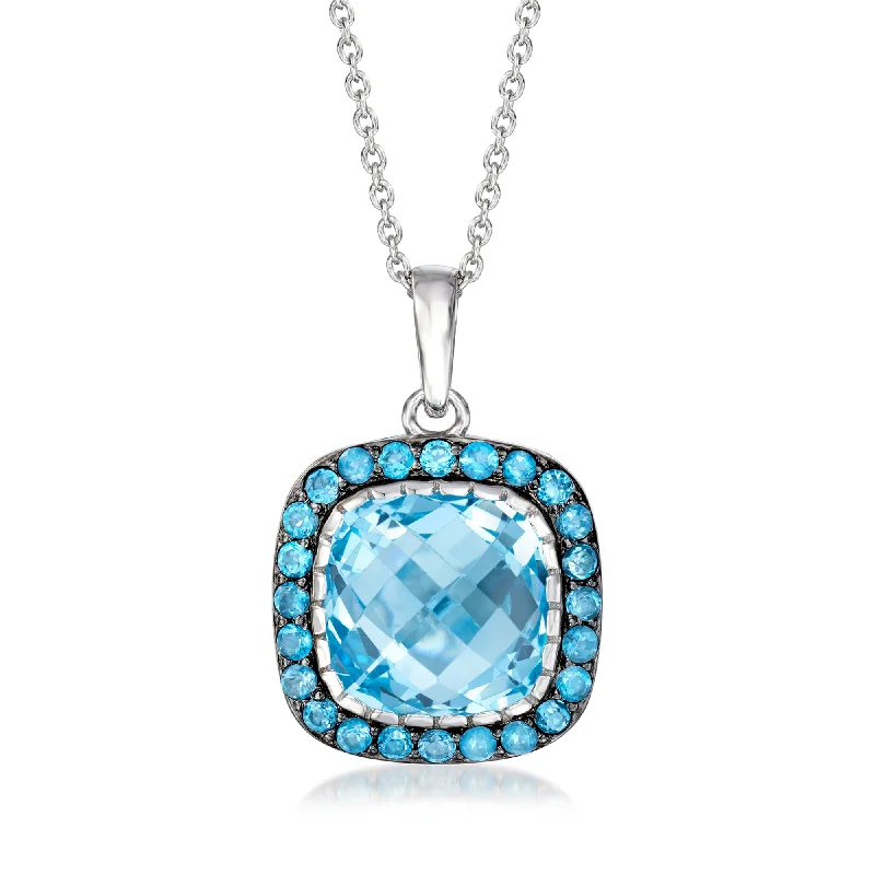 Women's astrology necklaces-Ross-Simons Sky and London Blue Topaz Pendant Necklace in Sterling Silver