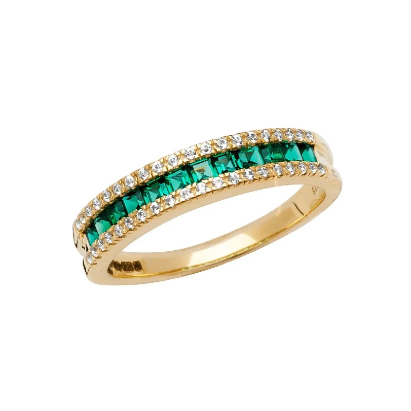 Women's personalized rings-9K Yellow Gold Synthetic Emerald & Sapphire Eternity Ring