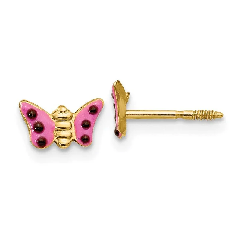 Women's art deco earrings-Madi K Kid's 14k  Pink Enameled Butterfly Earrings